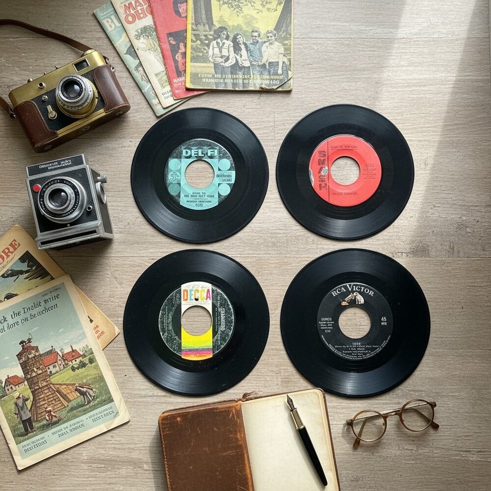 Vintage 45 RPM Records Lot 4-Rock Pop Folk -Jukebox Decor-Craft-Vinyl Singles